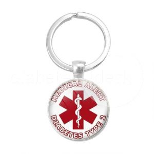 Diabetes awareness sleutelhanger met opschrift "Medical Alert Diabetes Type 2"