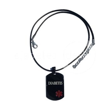 Awareness ketting tag zwart rood met opschrift 'Diabetes'